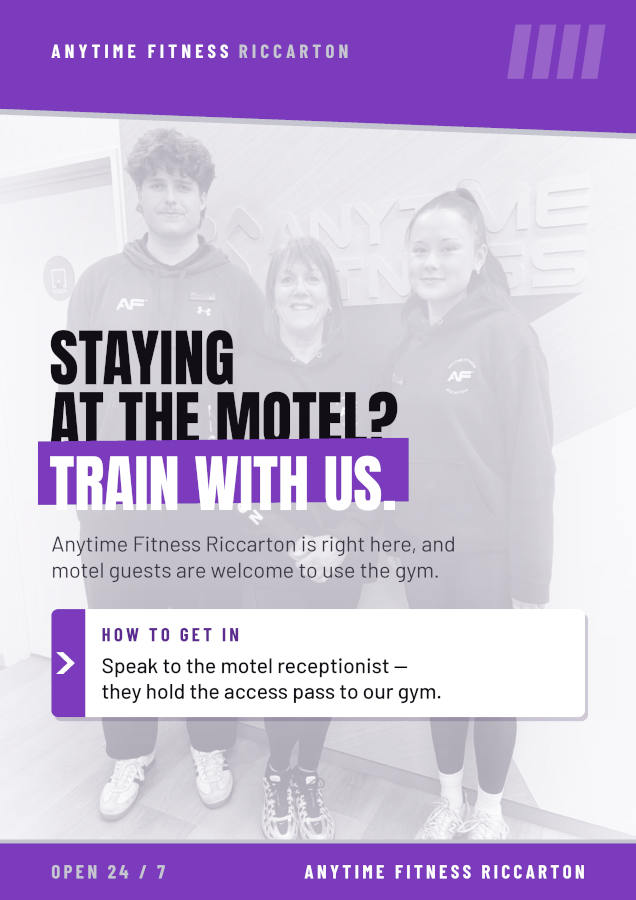 Train with anytime Fitness - motel guests welcome to use the gym - ask at reception